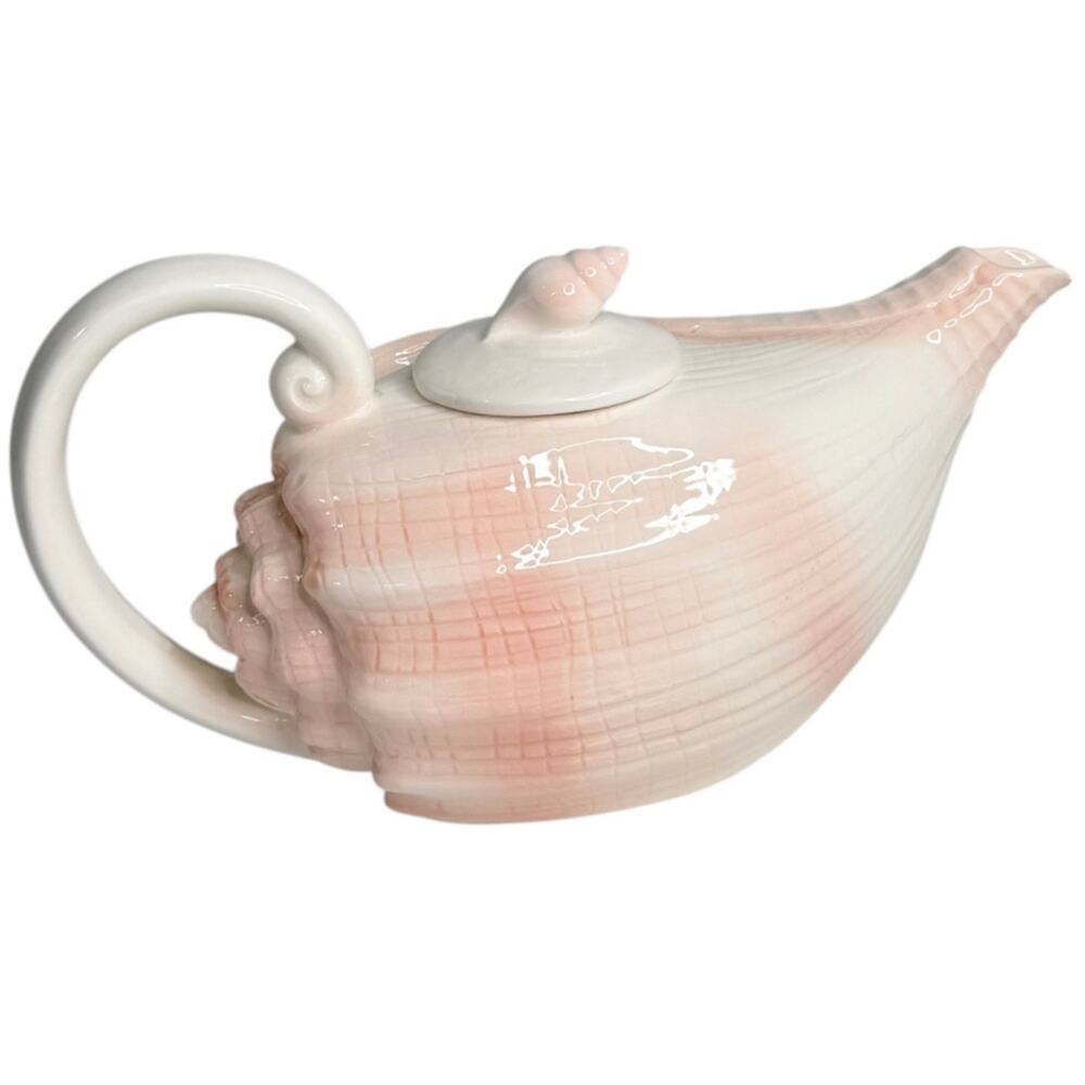 Otagiri Conch Shell Teapot Pink Coastal Beachcomber 10" Tea Pot & Lid Set Japan